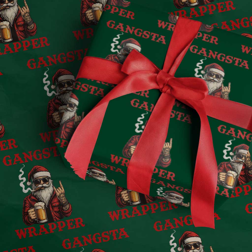 Funny Santa Drinking Beer Chirstmas Wrapping Paper Roll Gangster Rock On Hand Xmas TS14 Green Print Your Wear