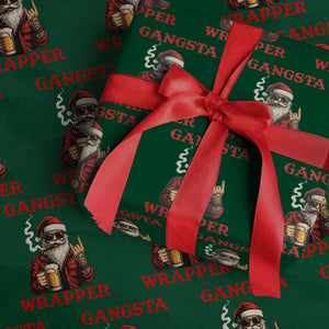 Funny Santa Drinking Beer Chirstmas Wrapping Paper Roll Gangster Rock On Hand Xmas TS14 Green Print Your Wear