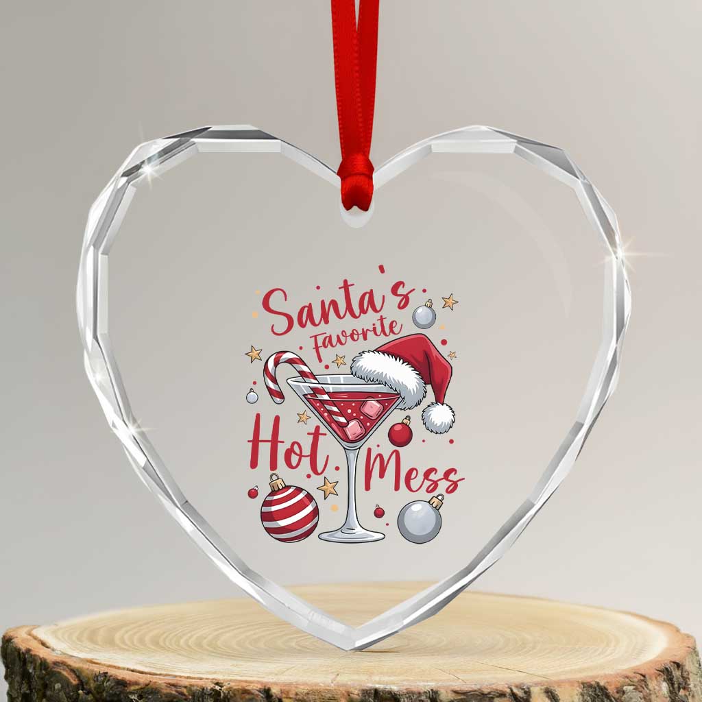 Funny Santa Favorite Hot Mess Heart Crystal Glass Ornament Christmas Drinking Cocktail Lover TS02 Transparent Glass 3'' Heart Print Your Wear