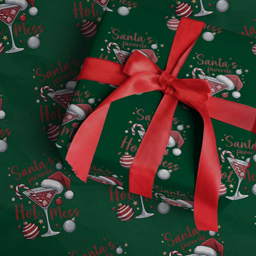 Funny Santa Favorite Hot Mess Wrapping Paper Roll Christmas Drinking Cocktail Lover TS02 Green Print Your Wear