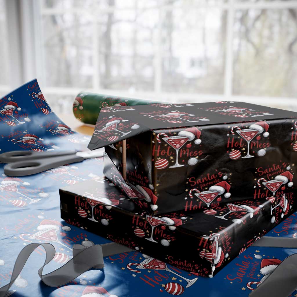 Funny Santa Favorite Hot Mess Wrapping Paper Roll Christmas Drinking Cocktail Lover TS02 Black Print Your Wear