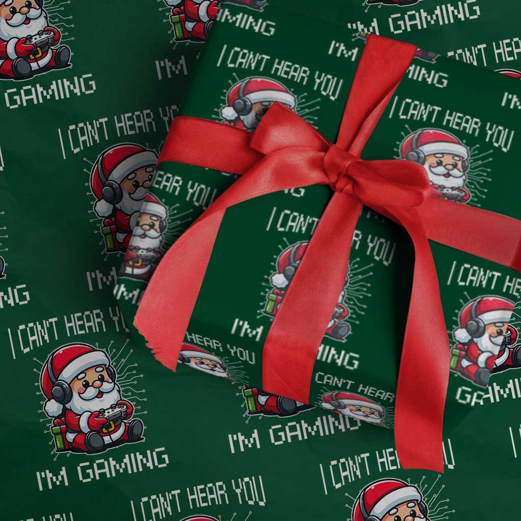 Funny Santa Gamer Christmas Wrapping Paper Roll I Can Not Hear You I Am Gaming TS14 Green Print Your Wear