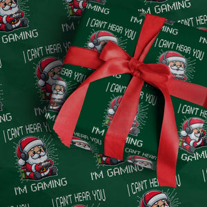 Funny Santa Gamer Christmas Wrapping Paper Roll I Can Not Hear You I Am Gaming TS14 Green Print Your Wear