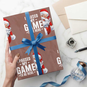 Funny Santa Gamer Christmas Wrapping Paper Roll I Paused My Game To Be Here TS14 Mocha Print Your Wear