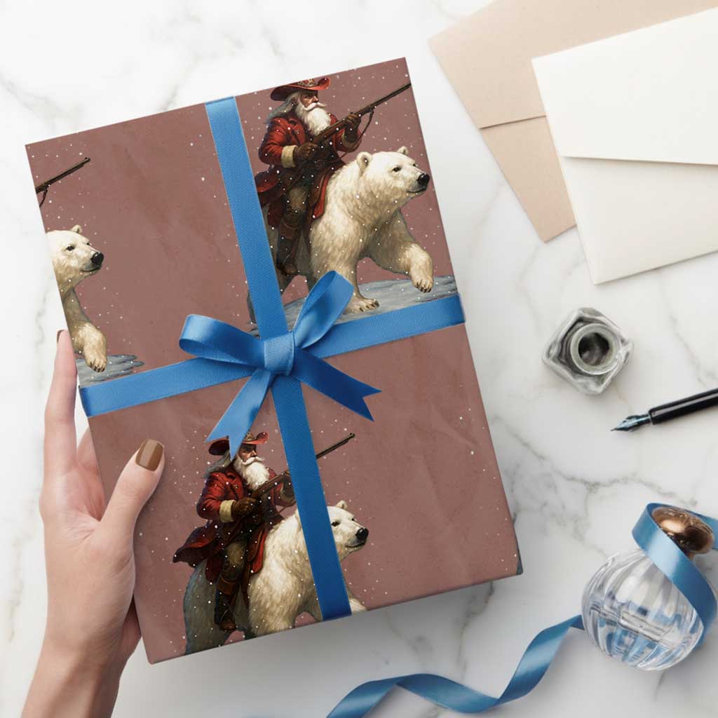 Funny Santa Gun Christmas Wrapping Paper Roll TS14 Mocha Print Your Wear