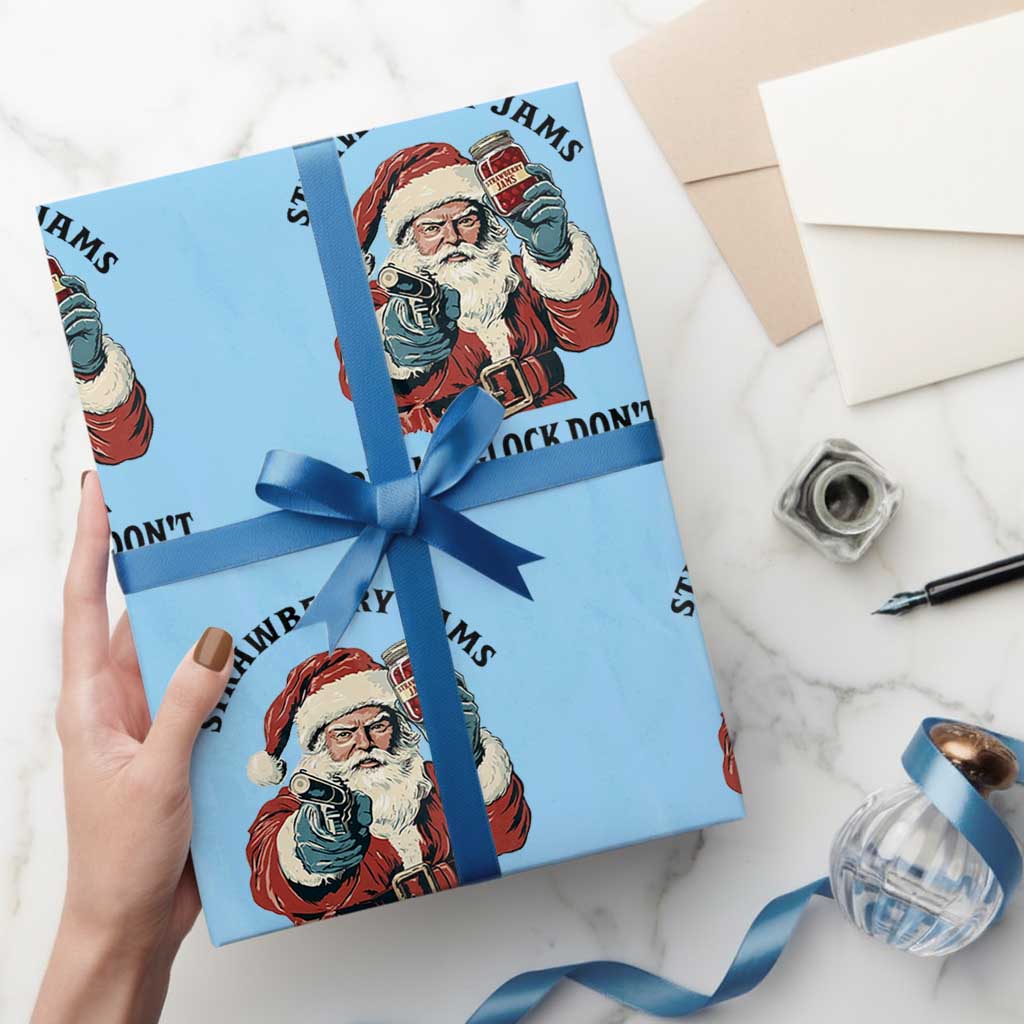Funny Santa Gun Christmas Wrapping Paper Roll Strawberry Jams But My Gun Do Not TS14 Light Blue Print Your Wear
