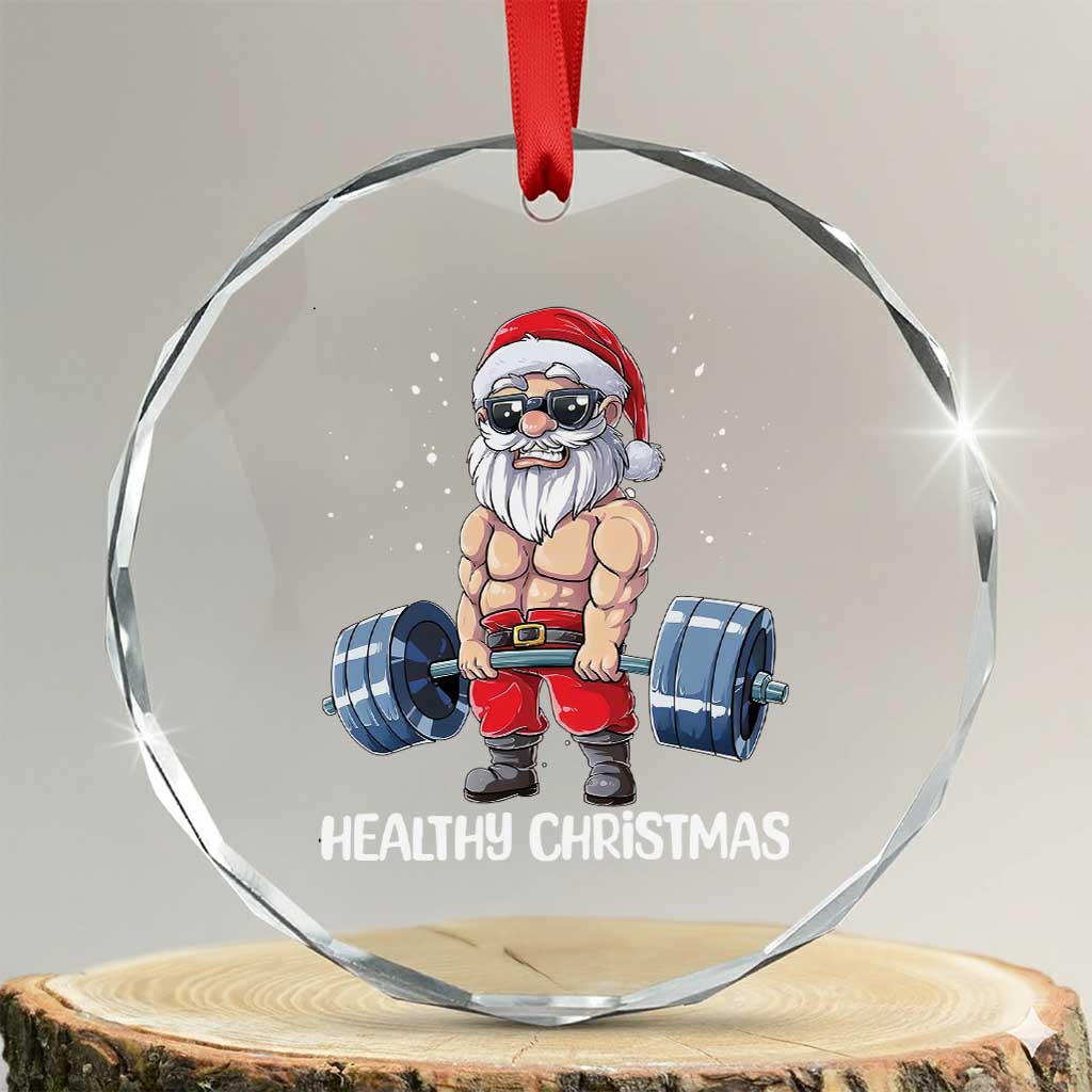 Funny Santa Gym Xmas Crystal Glass Ornament Healthy Christmas TS14 Transparent Glass 3'' Circle Print Your Wear
