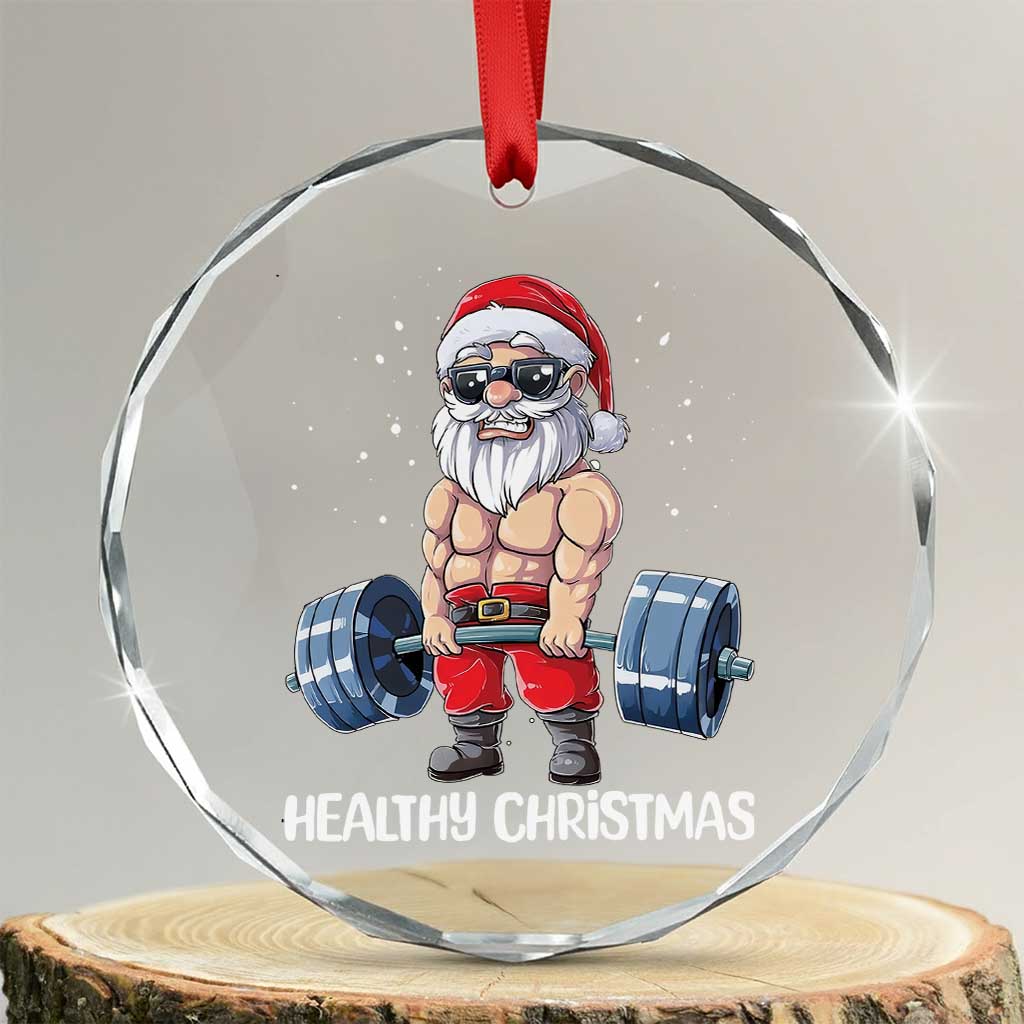 Funny Santa Gym Xmas Crystal Glass Ornament Healthy Christmas TS14 Transparent Glass 3'' Circle Print Your Wear