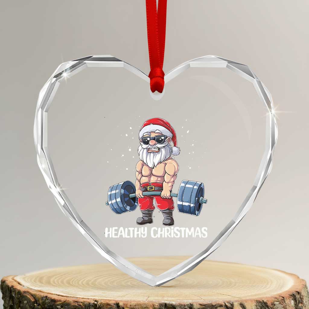 Funny Santa Gym Xmas Heart Crystal Glass Ornament Healthy Christmas TS14 Transparent Glass 3'' Heart Print Your Wear