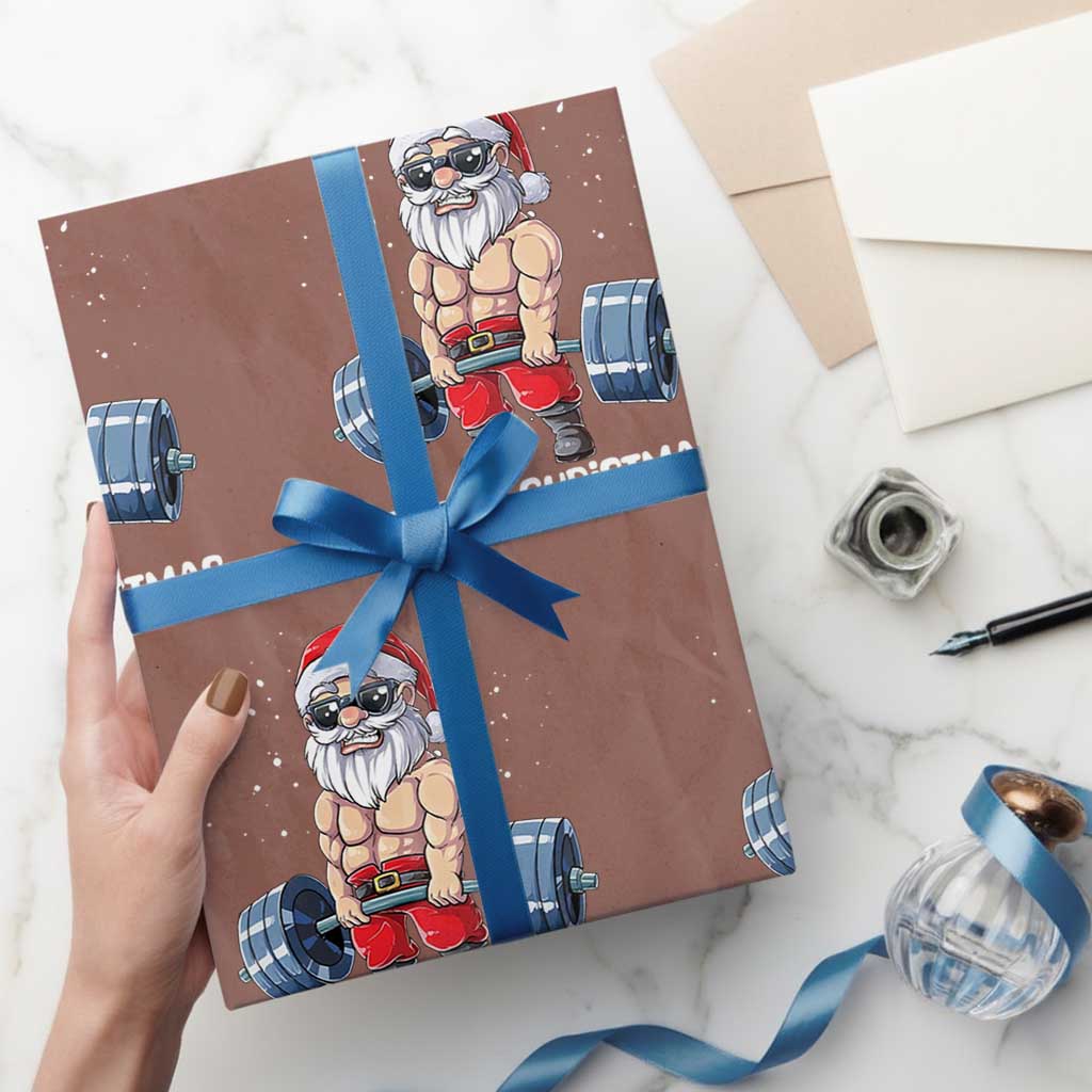 Funny Santa Gym Xmas Wrapping Paper Roll Healthy Xmas TS14 Mocha Print Your Wear