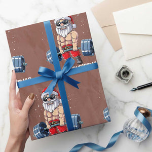 Funny Santa Gym Xmas Wrapping Paper Roll Healthy Xmas TS14 Mocha Print Your Wear