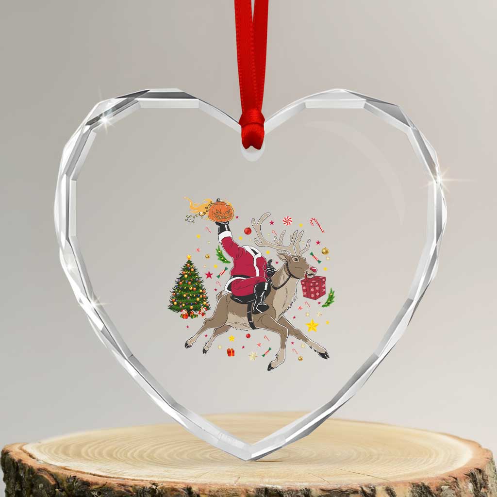 Funny Santa Headless Horseman Heart Crystal Glass Ornament Christmas Halloween Gift TS12 Transparent Glass 3'' Heart Print Your Wear