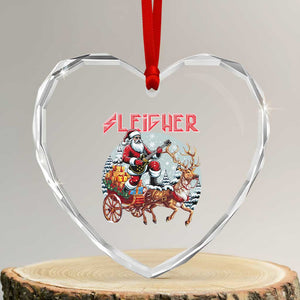 Funny Santa Heavy Metal Christmas Heart Crystal Glass Ornament Sleigher Xmas Rock & Roll TS11 Transparent Glass 3'' Heart Print Your Wear