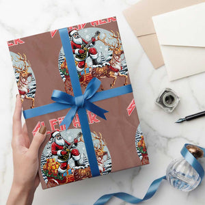 Funny Santa Heavy Metal Christmas Wrapping Paper Roll Sleigher Xmas Rock & Roll TS11 Mocha Print Your Wear