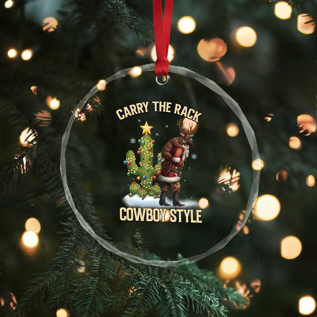 Funny Santa Hunting Crystal Glass Ornament Carry The Rack Cowboy Style TS14 Print Your Wear