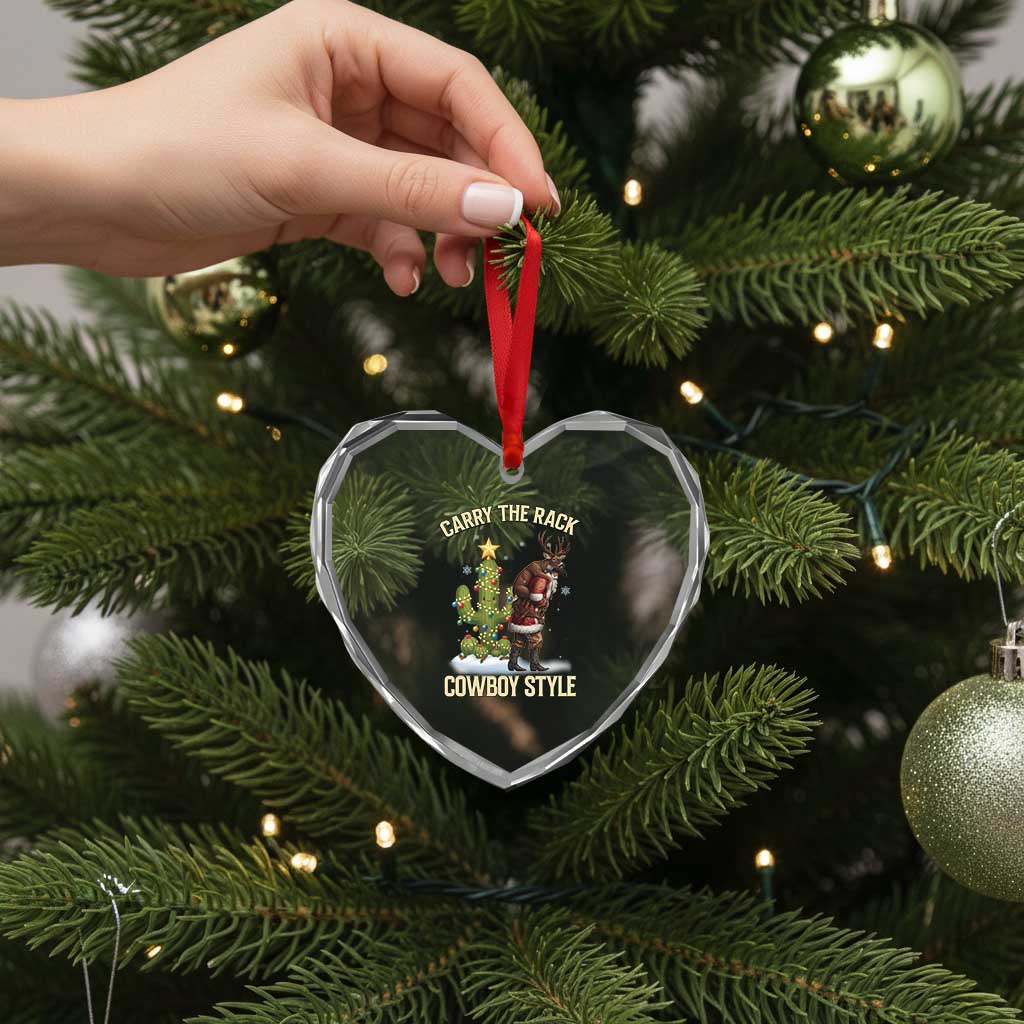 Funny Santa Hunting Heart Crystal Glass Ornament Carry The Rack Cowboy Style TS14 Print Your Wear