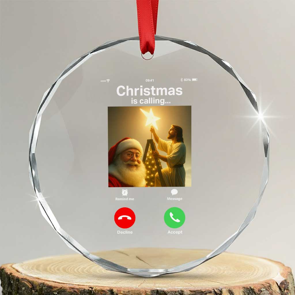 Funny Santa Jesus Video Call Crystal Glass Ornament TS14 Transparent Glass 3'' Circle Print Your Wear