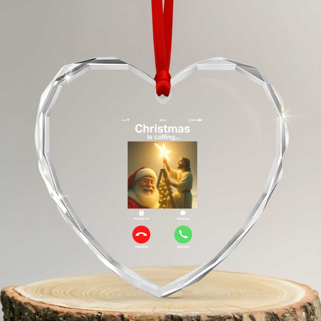 Funny Santa Jesus Video Call Heart Crystal Glass Ornament TS14 Transparent Glass 3'' Heart Print Your Wear