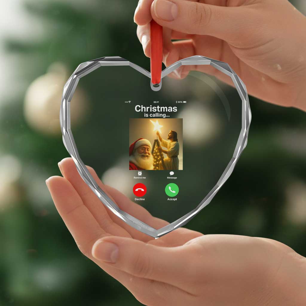 Funny Santa Jesus Video Call Heart Crystal Glass Ornament TS14 Print Your Wear
