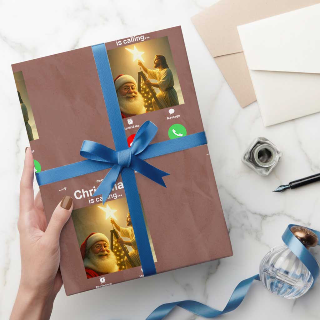 Funny Santa Jesus Video Call Wrapping Paper Roll TS14 Mocha Print Your Wear