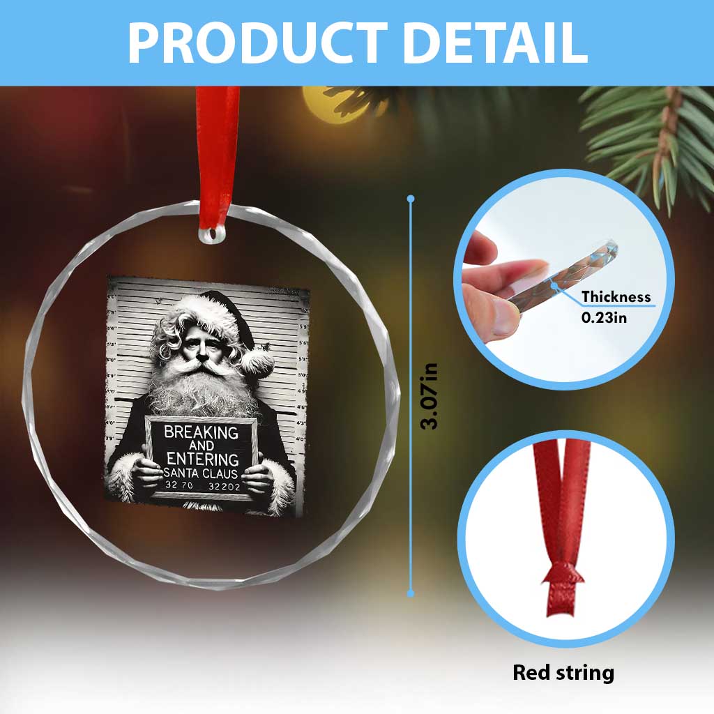 Funny Santa Mugshot Crystal Glass Ornament Naughty Xmas Festive Vibe TS02 Print Your Wear