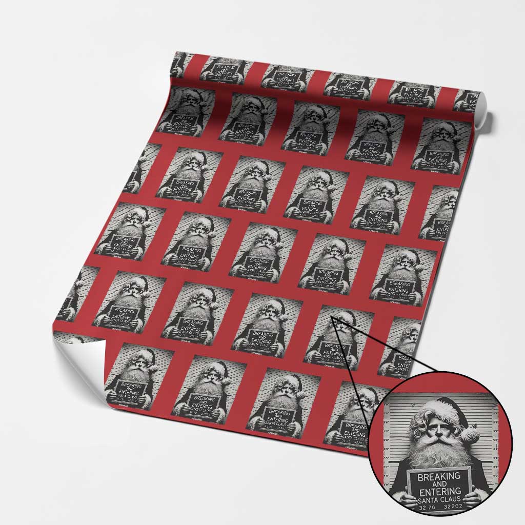 Funny Santa Mugshot Wrapping Paper Roll Naughty Christmas Festive Vibe TS02 Red Print Your Wear