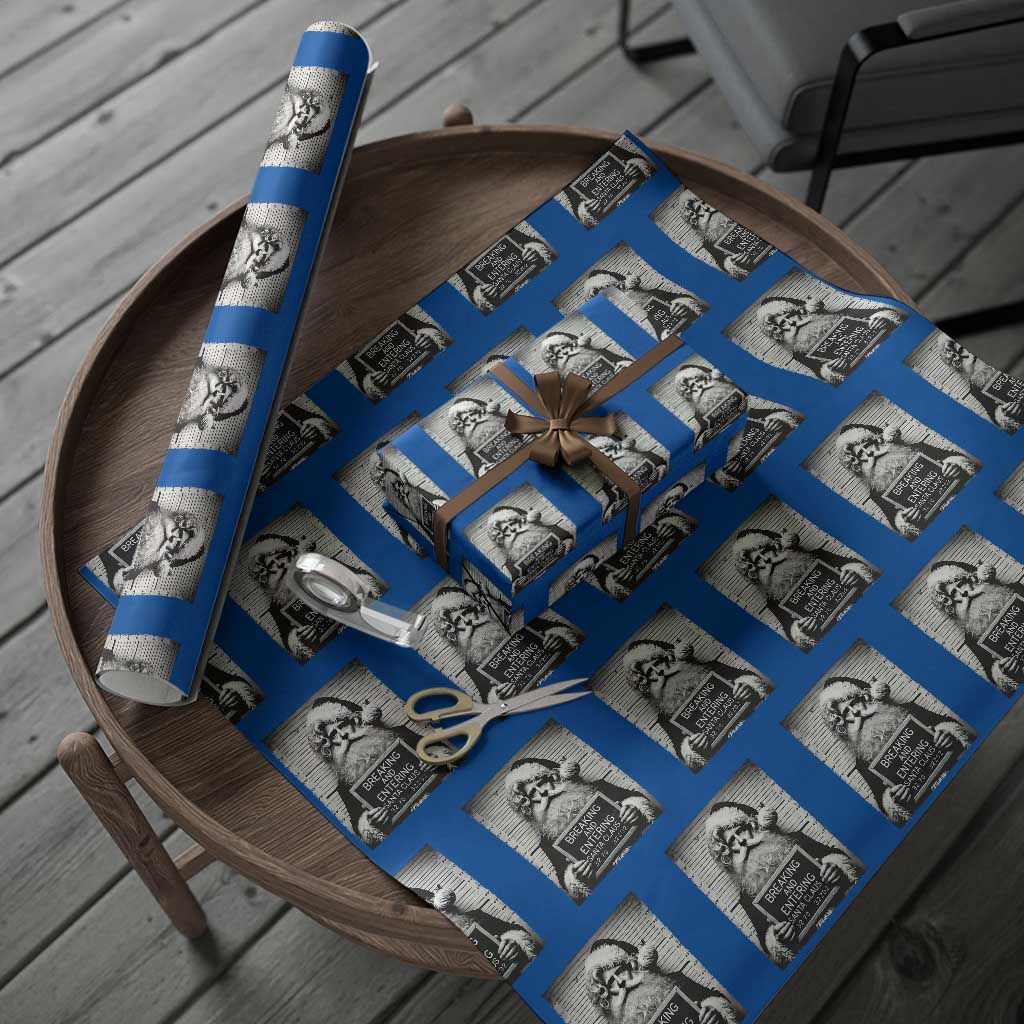 Funny Santa Mugshot Wrapping Paper Roll Naughty Christmas Festive Vibe TS02 Blue Print Your Wear