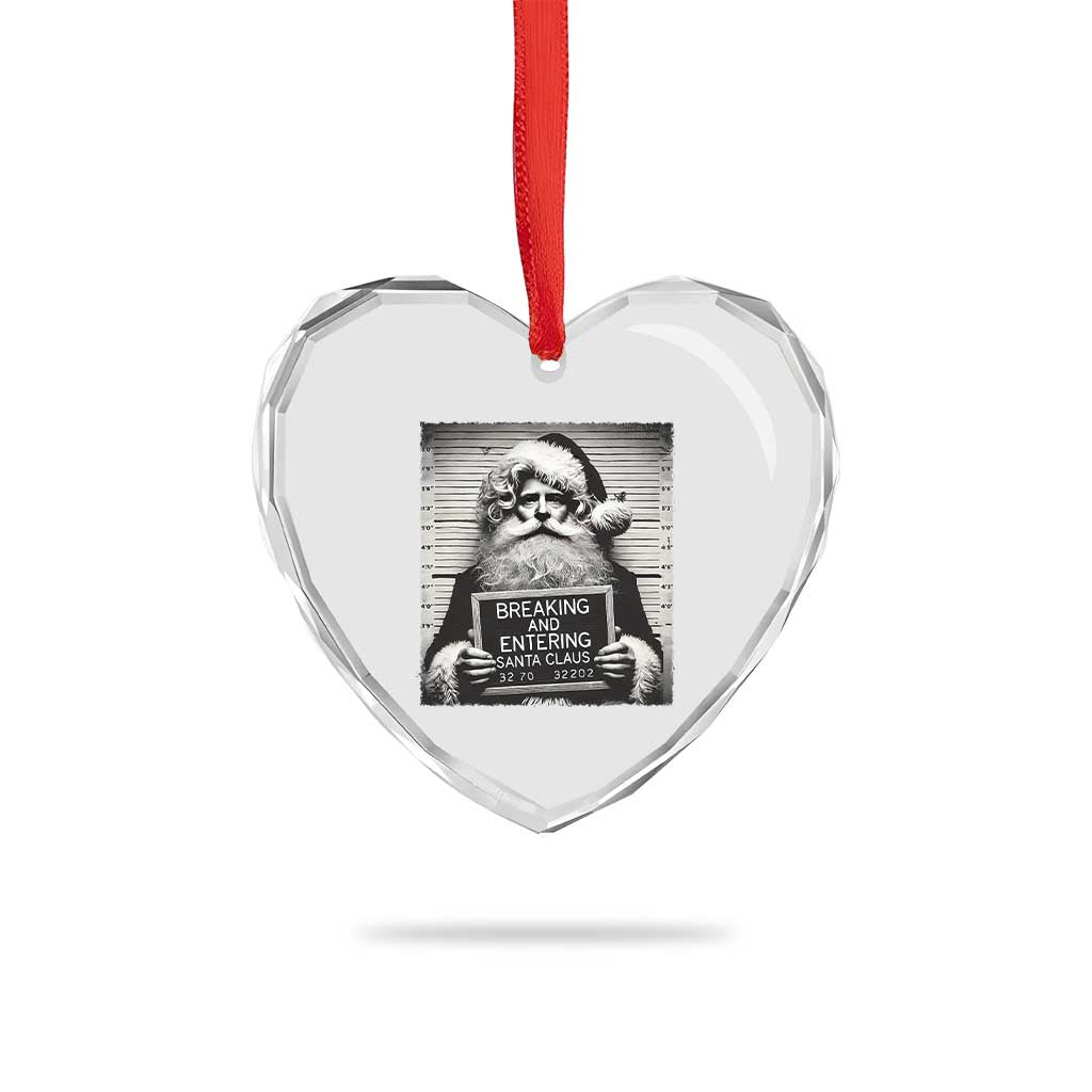 Funny Santa Mugshot Heart Crystal Glass Ornament Naughty Xmas Festive Vibe TS02 Print Your Wear