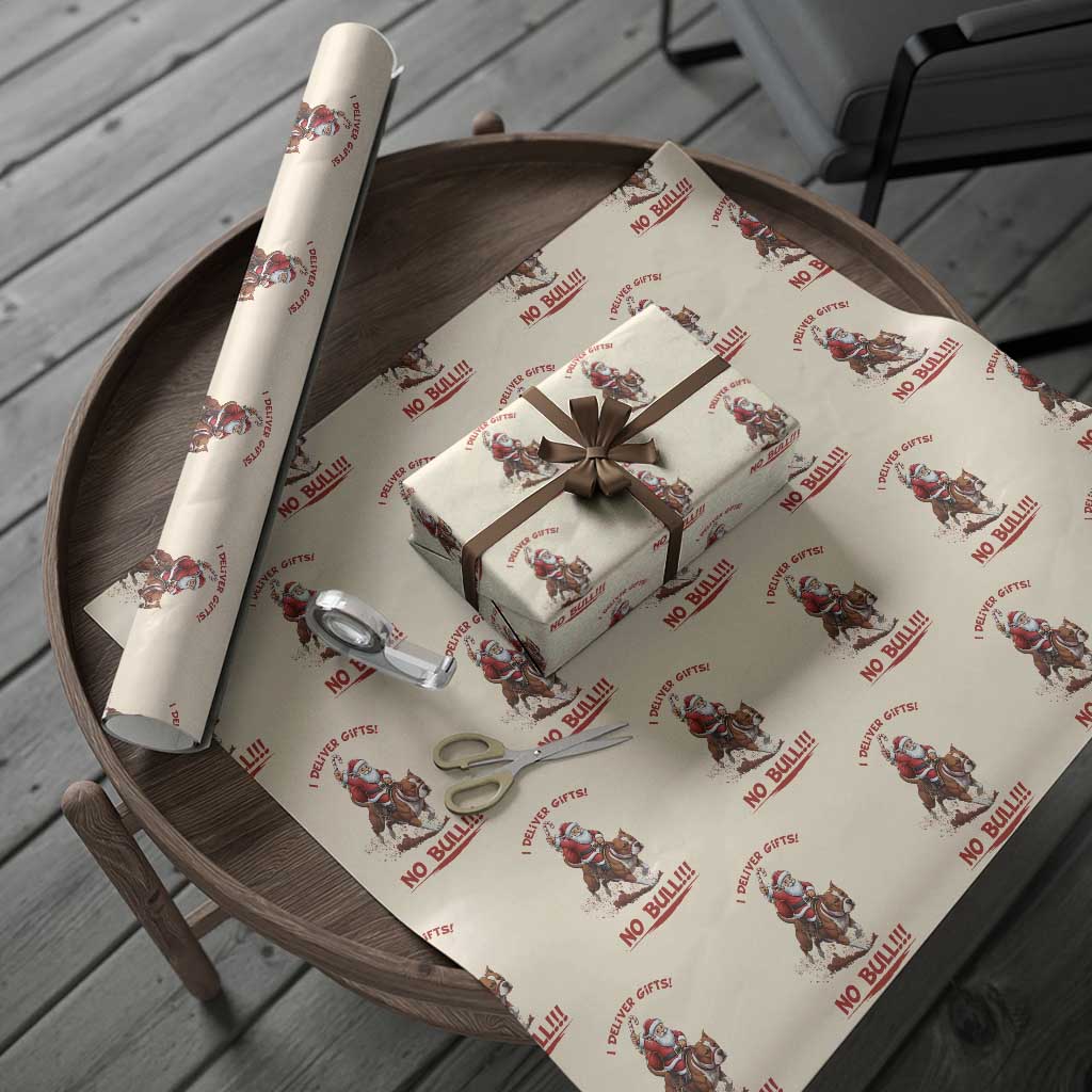 Funny Santa Pitbull Christmas Wrapping Paper Roll I Deliver Gifts No Bull TS12 Beige Print Your Wear