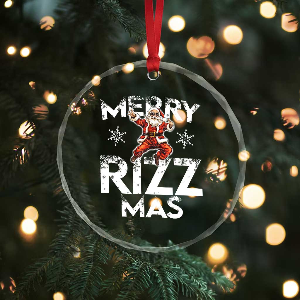 Funny Santa Rizz Xmas Crystal Glass Ornament Merry Rizz Mas Cool TS02 Print Your Wear