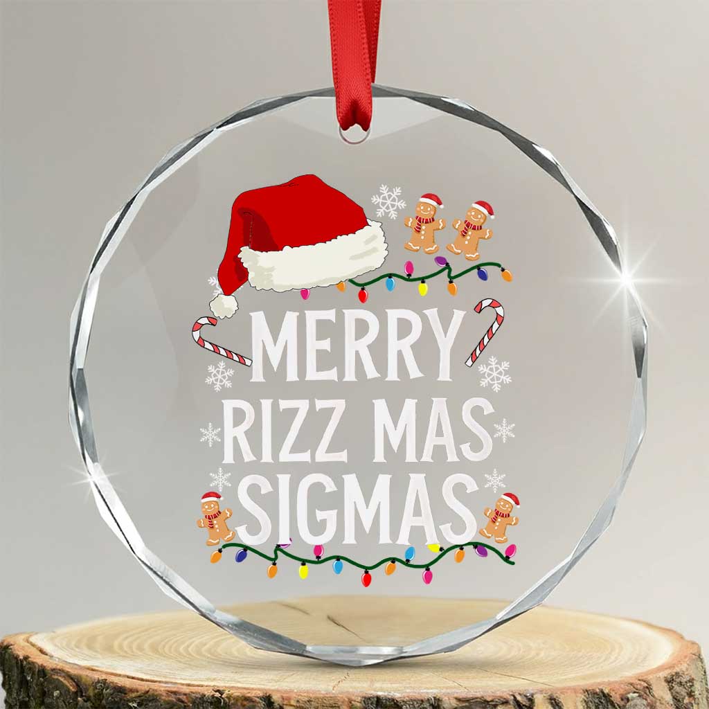 Funny Santa Rizz Xmas Crystal Glass Ornament Merry Rizzmas Sigmas TS02 Transparent Glass 3'' Circle Print Your Wear