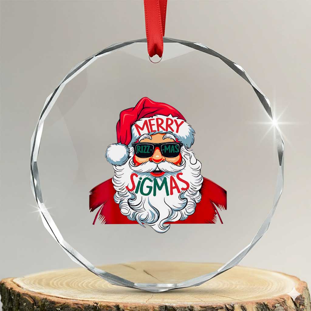 Funny Santa Rizz Xmas Crystal Glass Ornament Merry Rizzmas Sigmas Xmas Gen Alpha Middle School TS02 Transparent Glass 3'' Circle Print Your Wear
