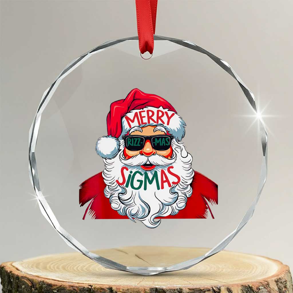 Funny Santa Rizz Xmas Crystal Glass Ornament Merry Rizzmas Sigmas Xmas Gen Alpha Middle School TS02 Transparent Glass 3'' Circle Print Your Wear