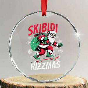 Funny Santa Rizz Xmas Crystal Glass Ornament Retro Skibidi Rizzmas Claus Skating Board Xmas TS02 Transparent Glass 3'' Circle Print Your Wear