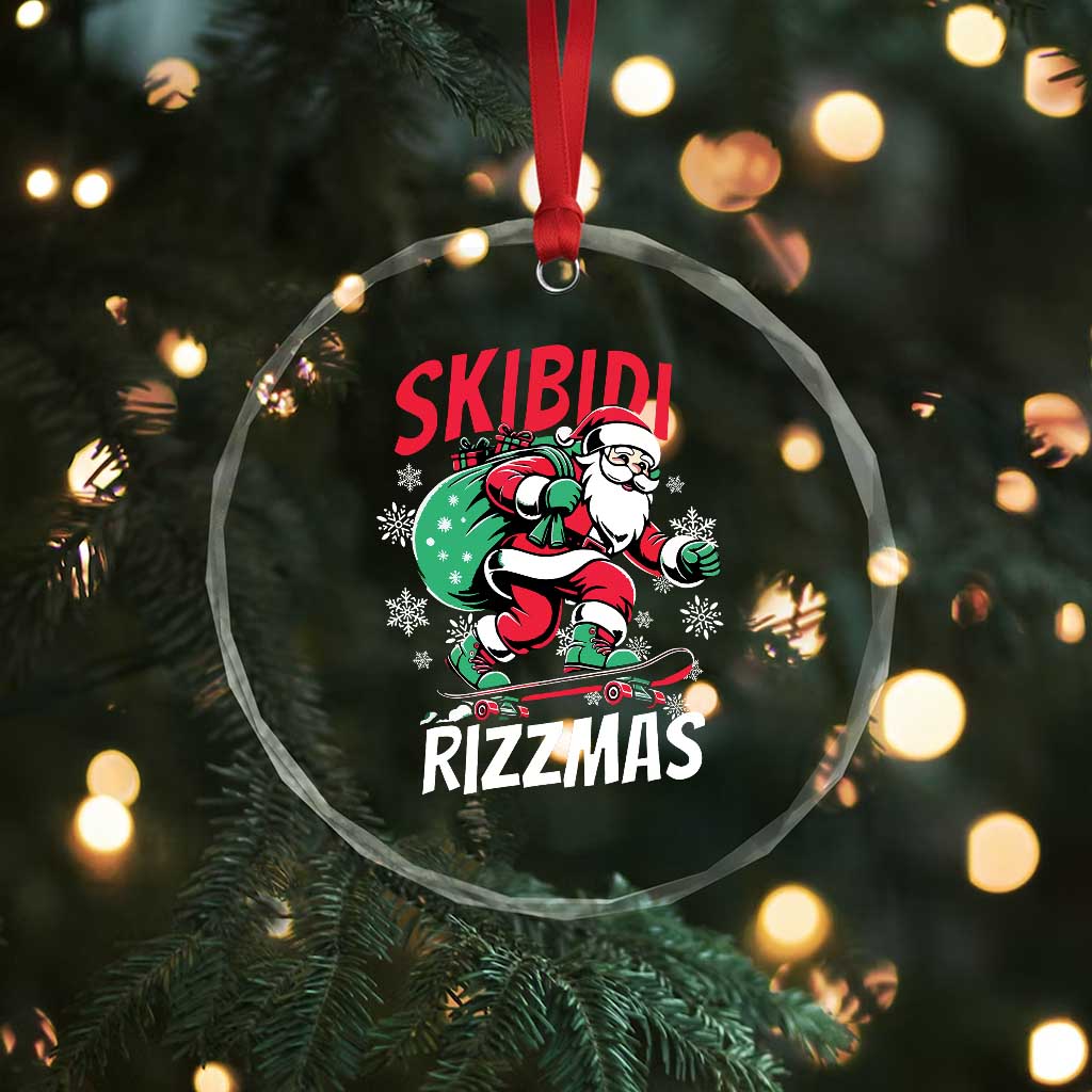 Funny Santa Rizz Xmas Crystal Glass Ornament Retro Skibidi Rizzmas Claus Skating Board Xmas TS02 Print Your Wear