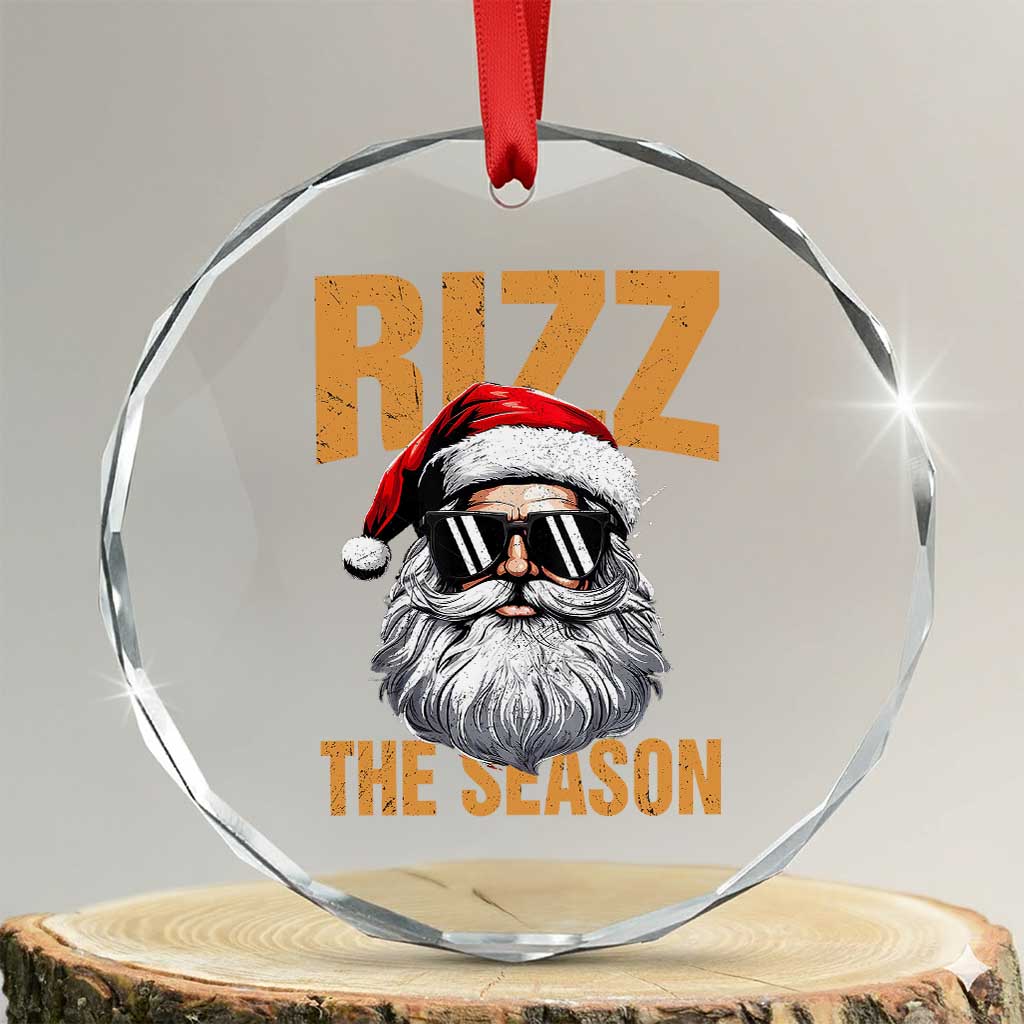 Funny Santa Rizz Xmas Crystal Glass Ornament Rizz The Season TS02 Transparent Glass 3'' Circle Print Your Wear