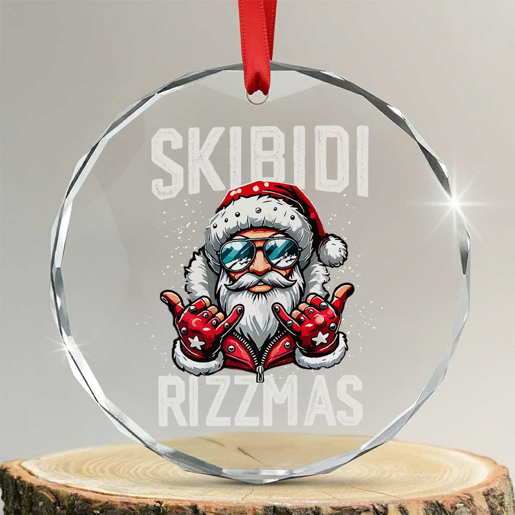 Funny Santa Rizz Xmas Crystal Glass Ornament Skibidi Rizzmas Gen Alpha Slang Cool Santa TS02 Transparent Glass 3'' Circle Print Your Wear