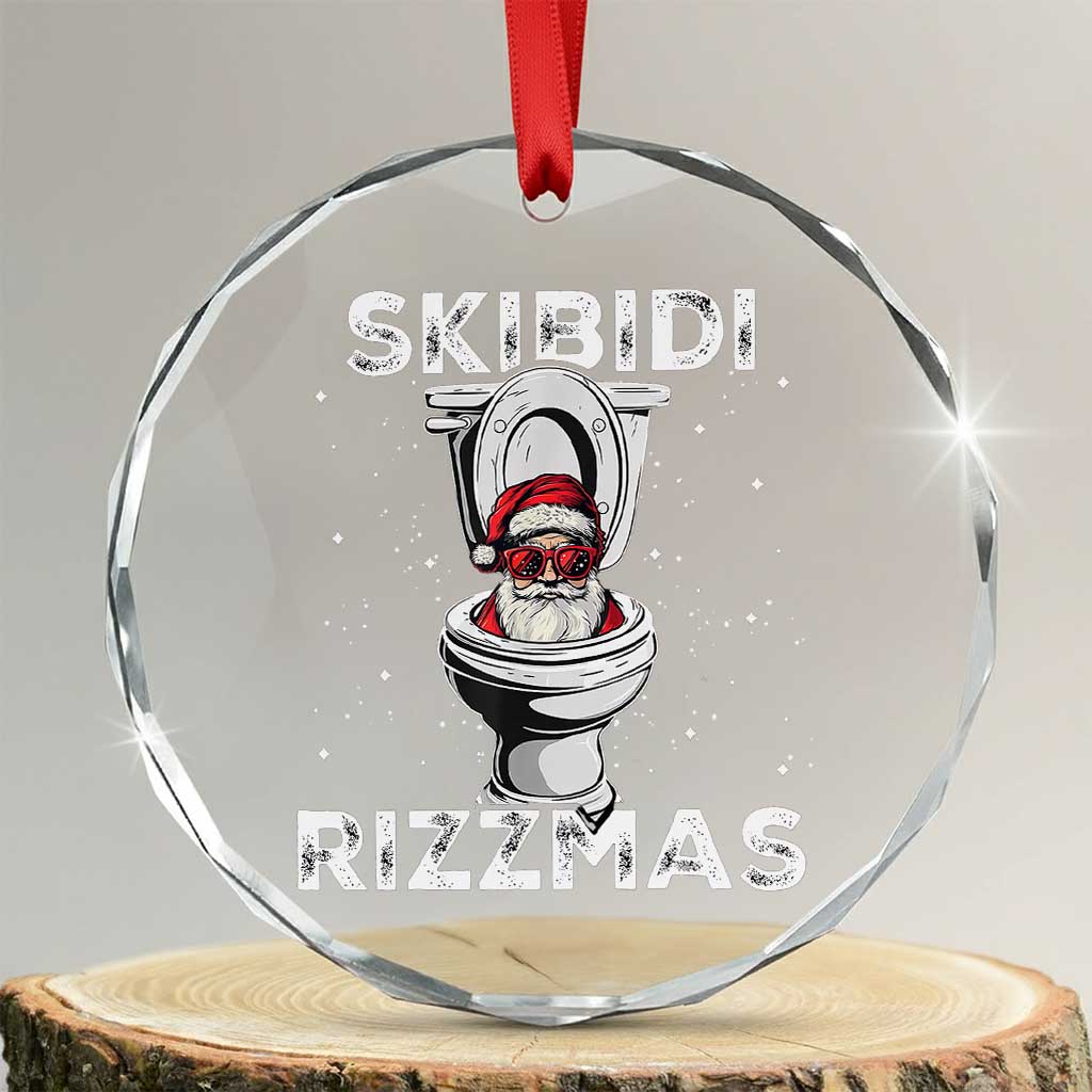 Funny Santa Rizz Xmas Crystal Glass Ornament Skibiti Toilet Rizzmas TS02 Transparent Glass 3'' Circle Print Your Wear