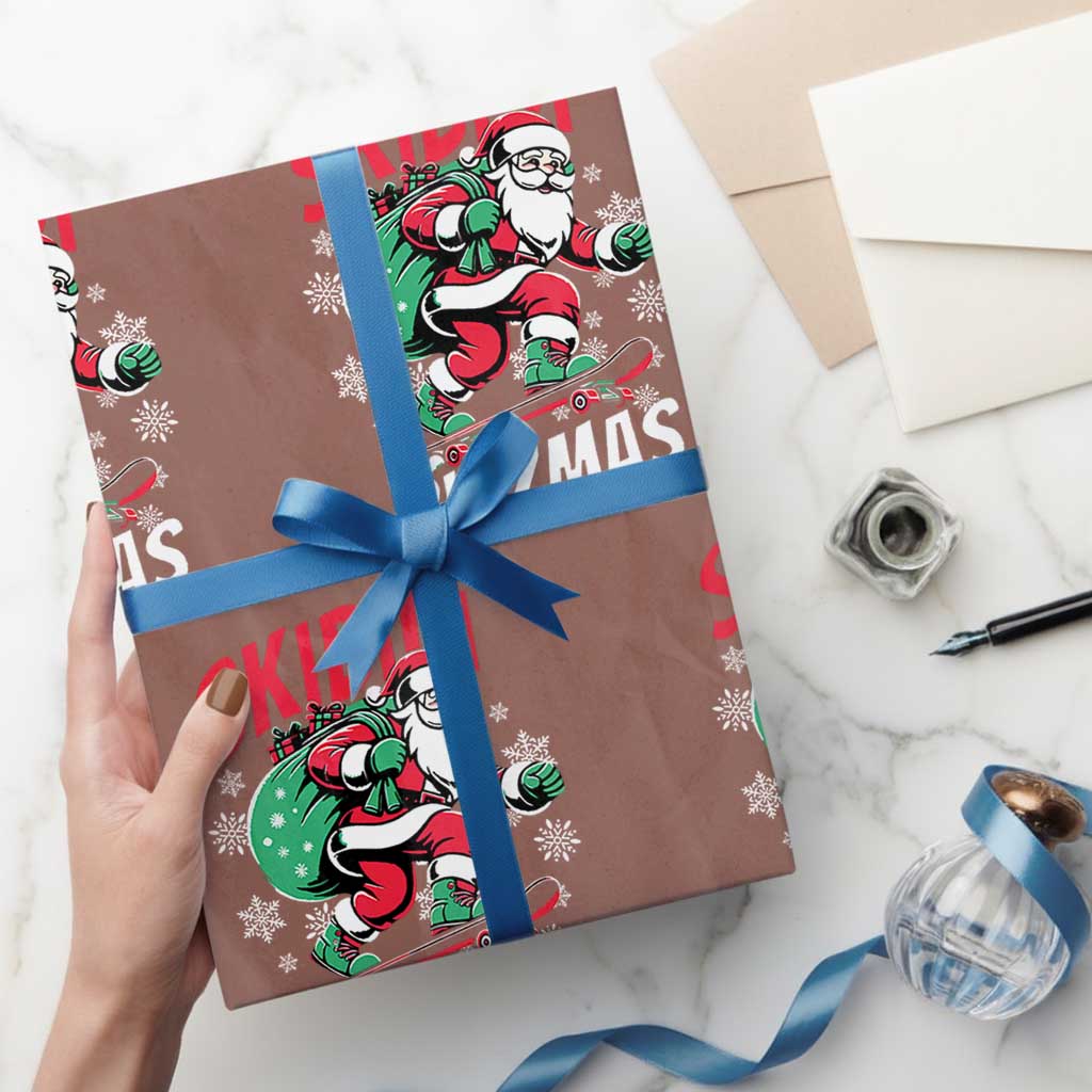 Funny Santa Rizz Xmas Wrapping Paper Roll Retro Skibidi Rizzmas Claus Skating Board Xmas TS02 Mocha Print Your Wear