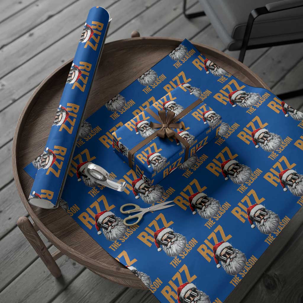 Funny Santa Rizz Xmas Wrapping Paper Roll Rizz The Season TS02 Blue Print Your Wear