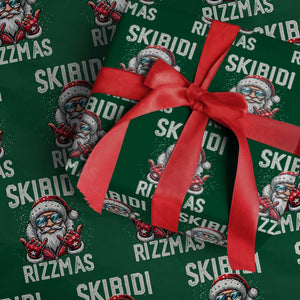 Funny Santa Rizz Xmas Wrapping Paper Roll Skibidi Rizzmas Gen Alpha Slang Cool Santa TS02 Green Print Your Wear