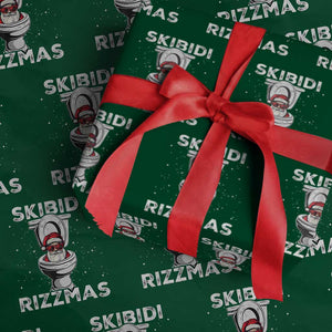 Funny Santa Rizz Xmas Wrapping Paper Roll Skibiti Toilet Rizzmas TS02 Green Print Your Wear