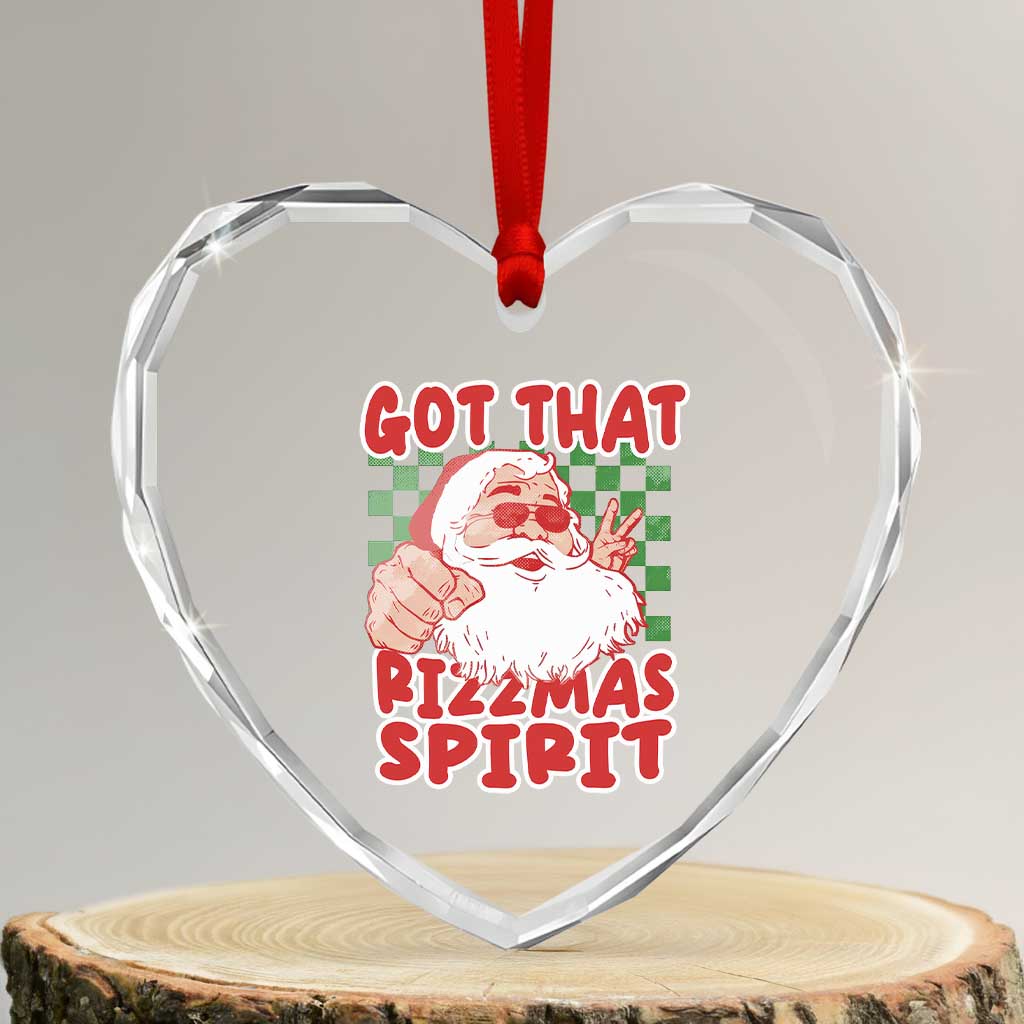Funny Santa Rizz Xmas Heart Crystal Glass Ornament Got That Rizzmas Spirit Retro Groovy TS02 Transparent Glass 3'' Heart Print Your Wear