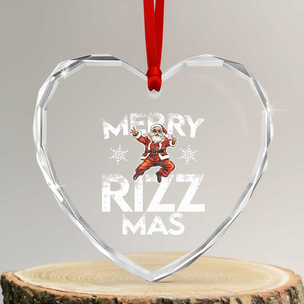 Funny Santa Rizz Xmas Heart Crystal Glass Ornament Merry Rizz Mas Cool TS02 Transparent Glass 3'' Heart Print Your Wear