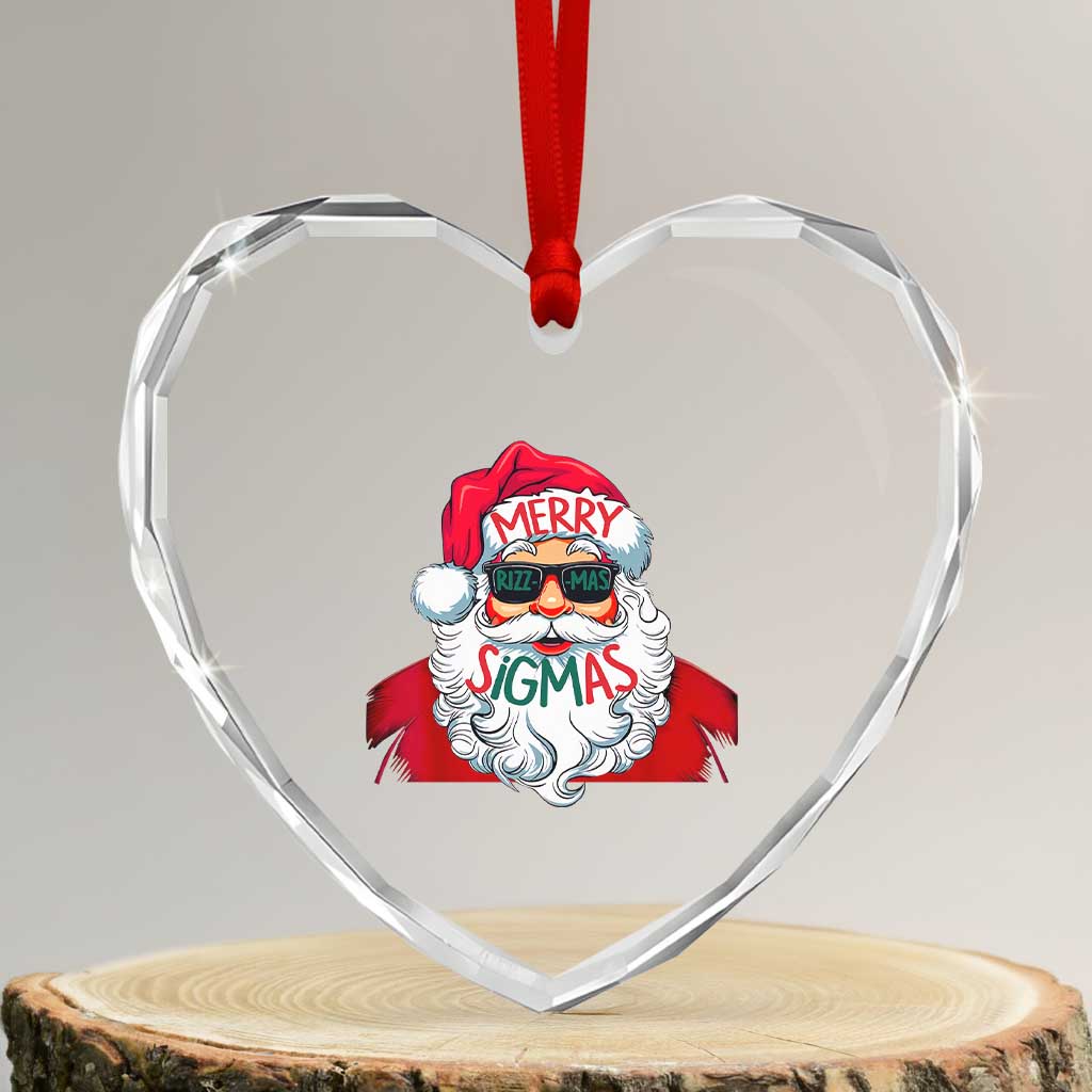 Funny Santa Rizz Xmas Heart Crystal Glass Ornament Merry Rizzmas Sigmas Xmas Gen Alpha Middle School TS02 Transparent Glass 3'' Heart Print Your Wear