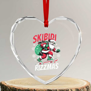 Funny Santa Rizz Xmas Heart Crystal Glass Ornament Retro Skibidi Rizzmas Claus Skating Board Xmas TS02 Transparent Glass 3'' Heart Print Your Wear