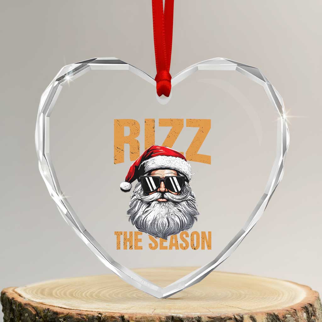 Funny Santa Rizz Xmas Heart Crystal Glass Ornament Rizz The Season TS02 Transparent Glass 3'' Heart Print Your Wear