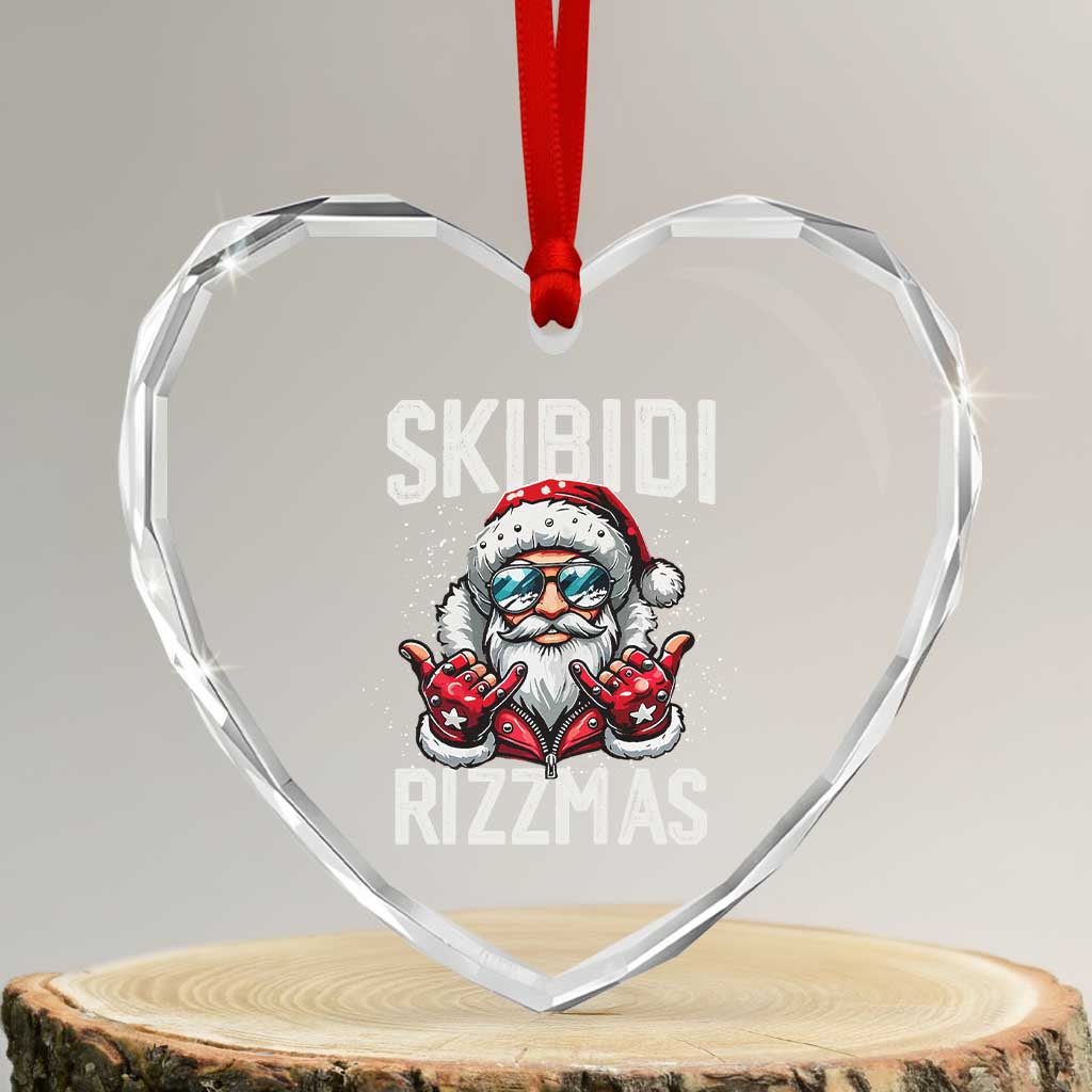 Funny Santa Rizz Xmas Heart Crystal Glass Ornament Skibidi Rizzmas Gen Alpha Slang Cool Santa TS02 Transparent Glass 3'' Heart Print Your Wear