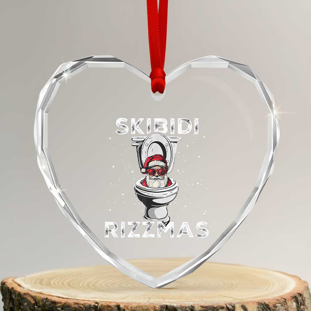 Funny Santa Rizz Xmas Heart Crystal Glass Ornament Skibiti Toilet Rizzmas TS02 Transparent Glass 3'' Heart Print Your Wear