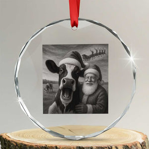 Funny Santa Selfie with Cow Christmas Crystal Glass Ornament TS14 Transparent Glass 3'' Circle Print Your Wear